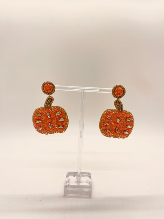 Beaded Pumpkin Earrings with Crystal Accents