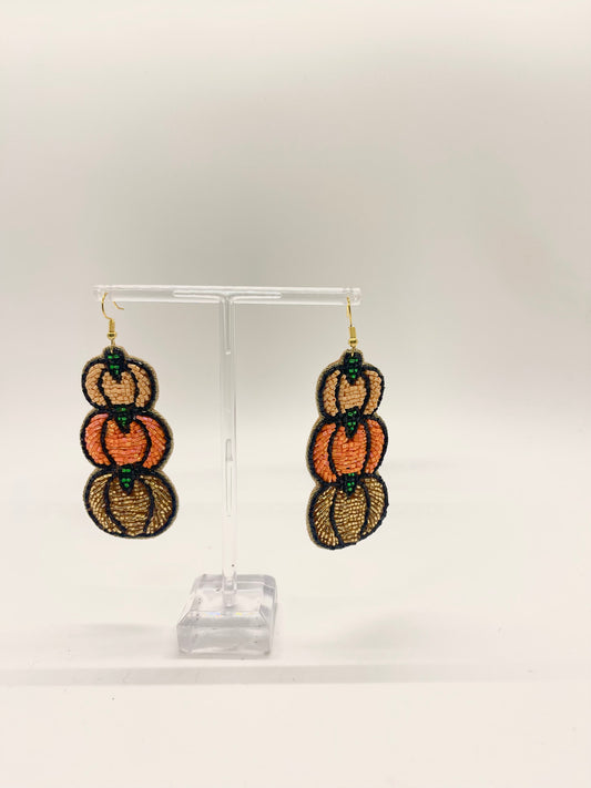 Beaded 3 Pumpkin Earrings