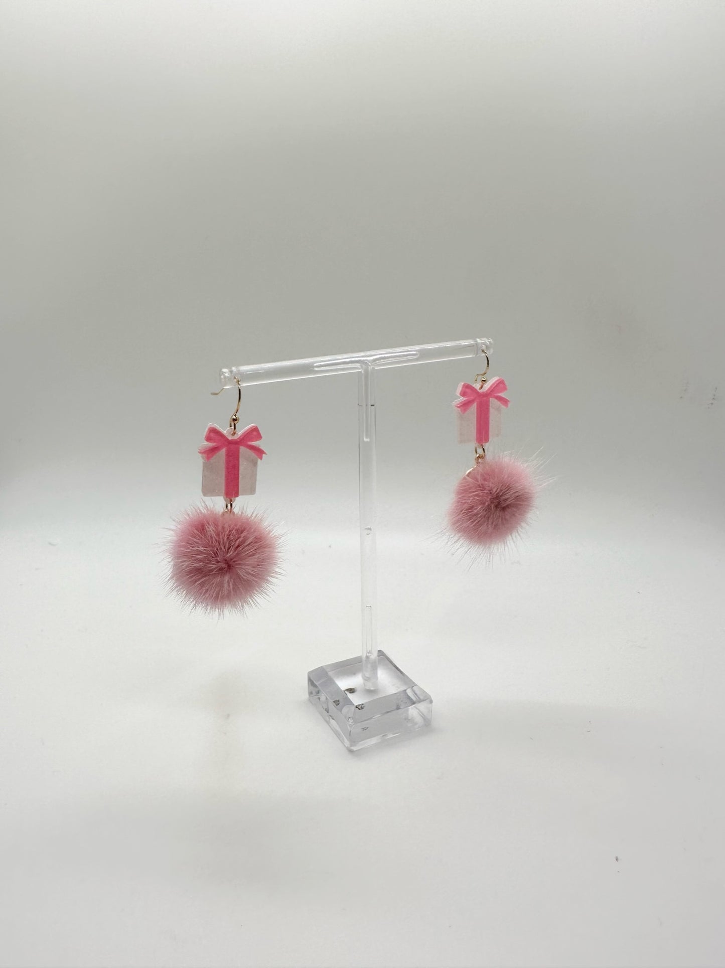 Sparkly Pink Present Tassel Earrings