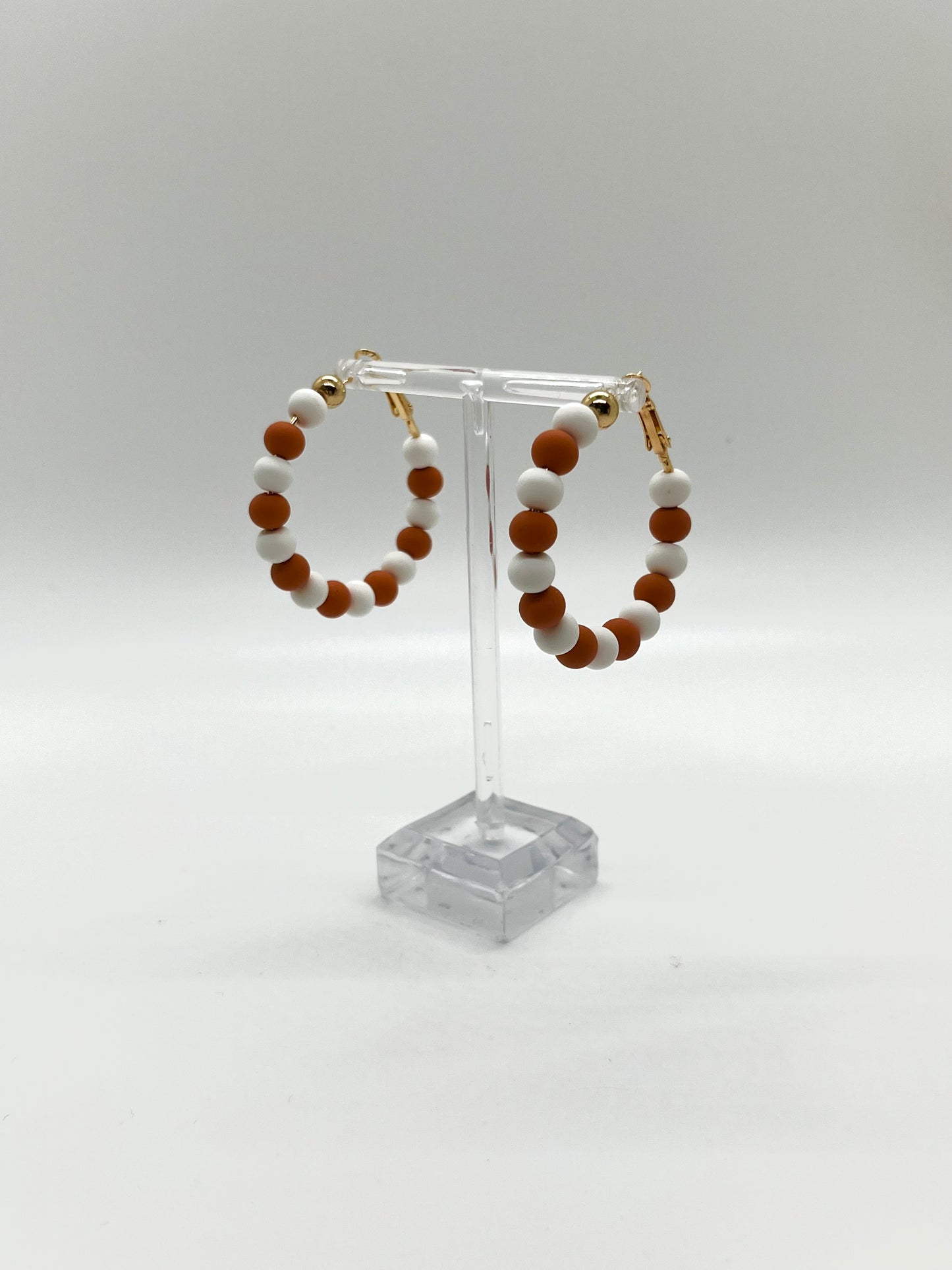 Orange and White Beaded Hoops