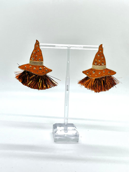 Orange Witches Hat Earring