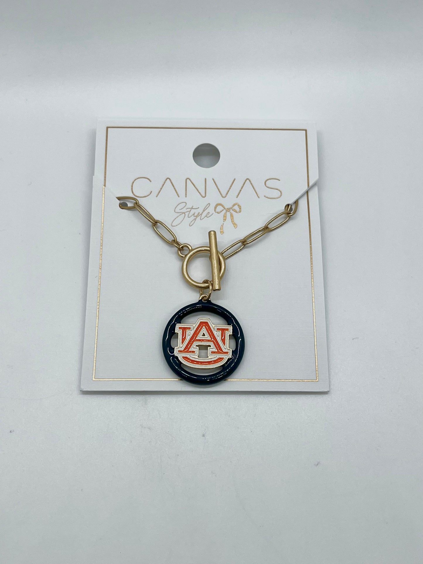 Canvas Gold Bar Necklace with Auburn Logo