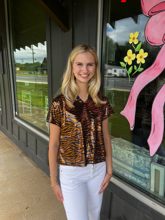 Fully Sequin Tiger Stripe Top