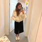 Cream Bow Sleeve Cropped Puffer