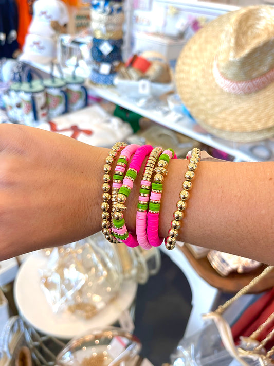 Pink & Green Bead Bracelet Stack