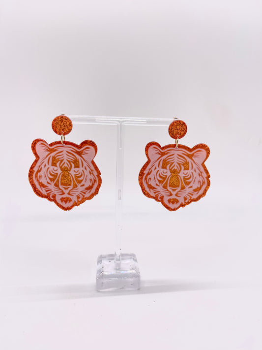 Orange Glitter Tiger Earrings