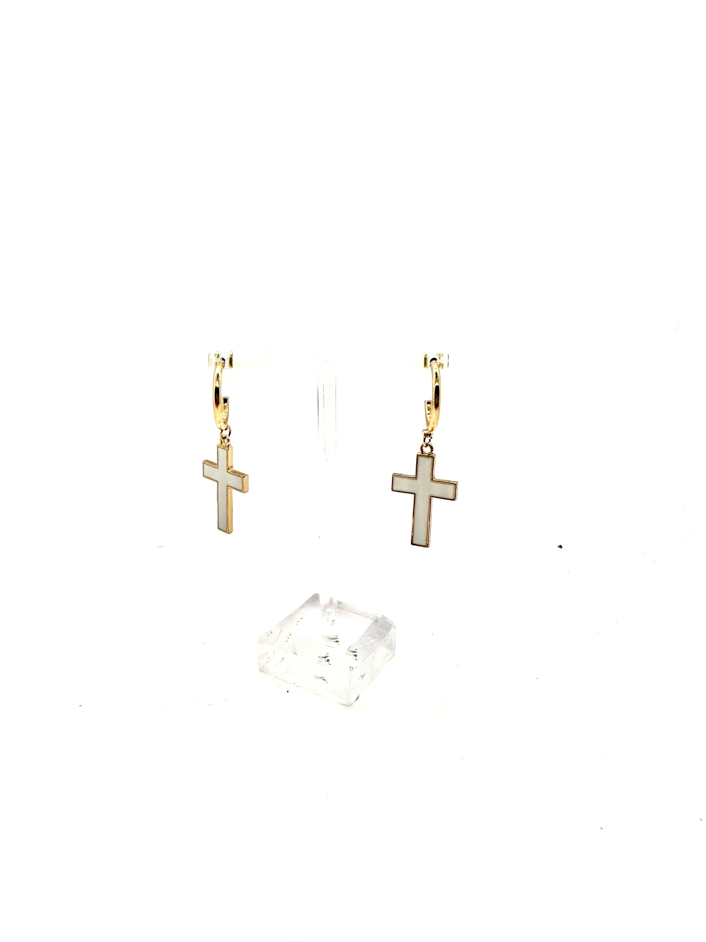 Gold and White Cross Drop Earring