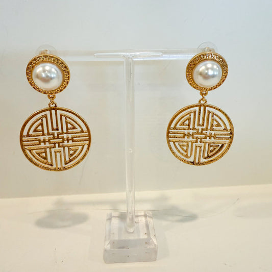 Filigree Round and Pearl Drop Earrings