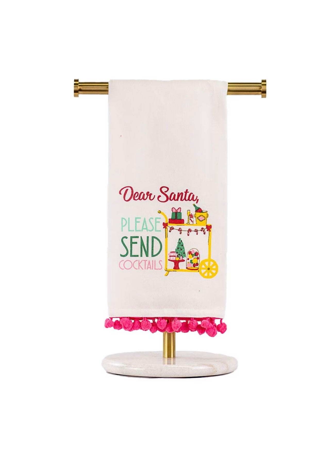 Santa Send Cocktails Pom Pom Hand Towel