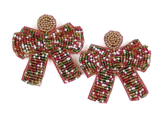 Christmas Bow Beaded Earrings