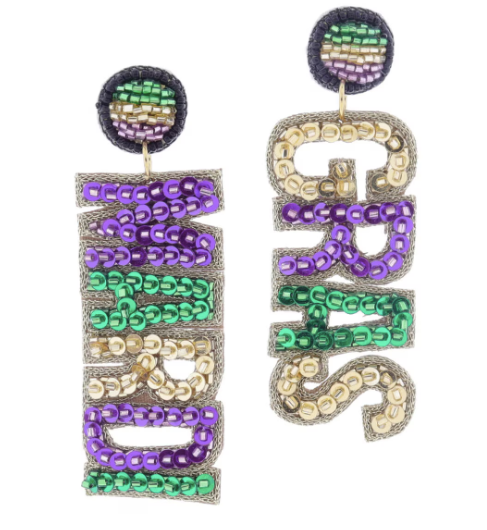 Green, Gold, and Purple Mardi Gras Earrings