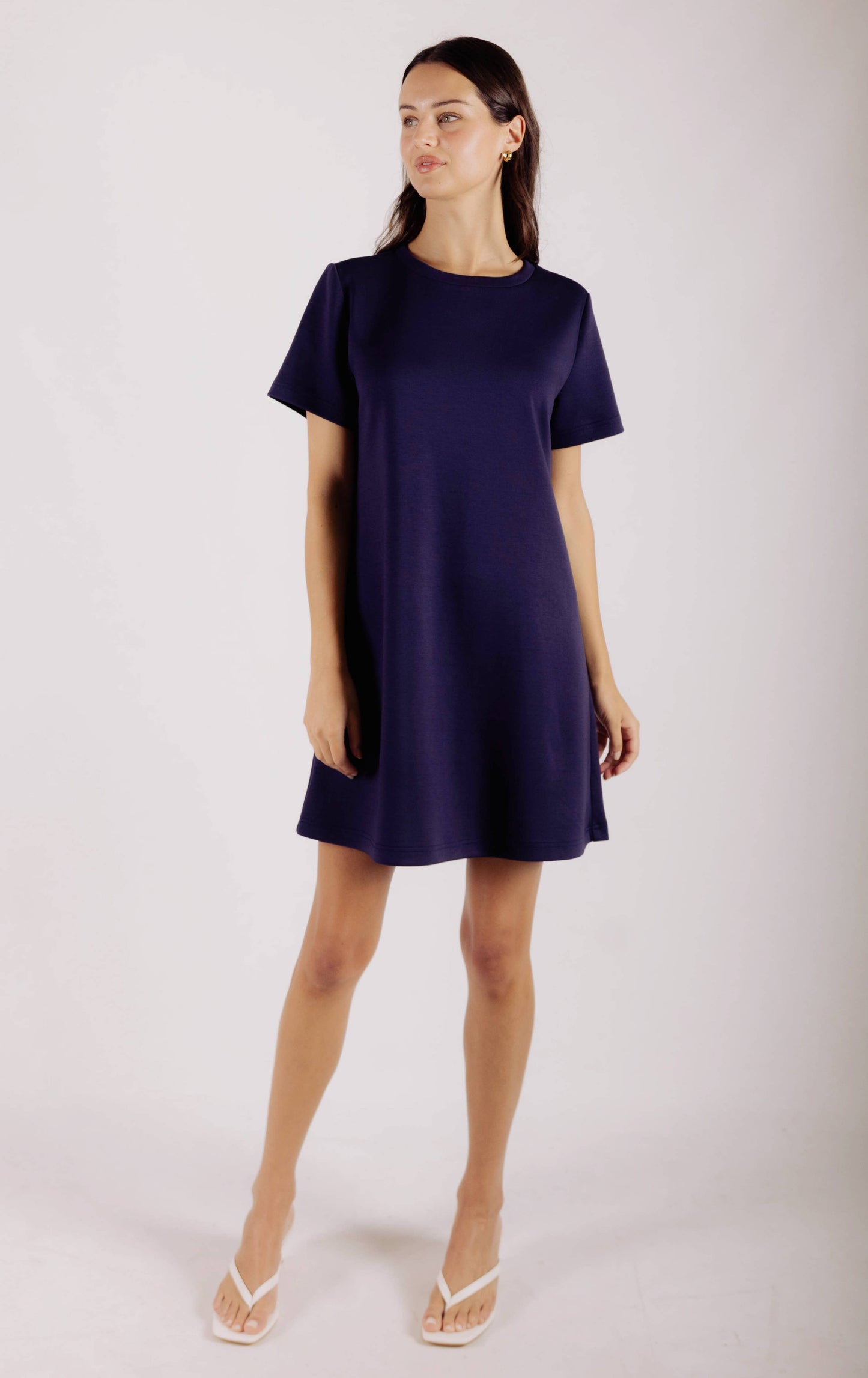 P. CILL Butter Modal Short Sleeve Dress: Navy / S