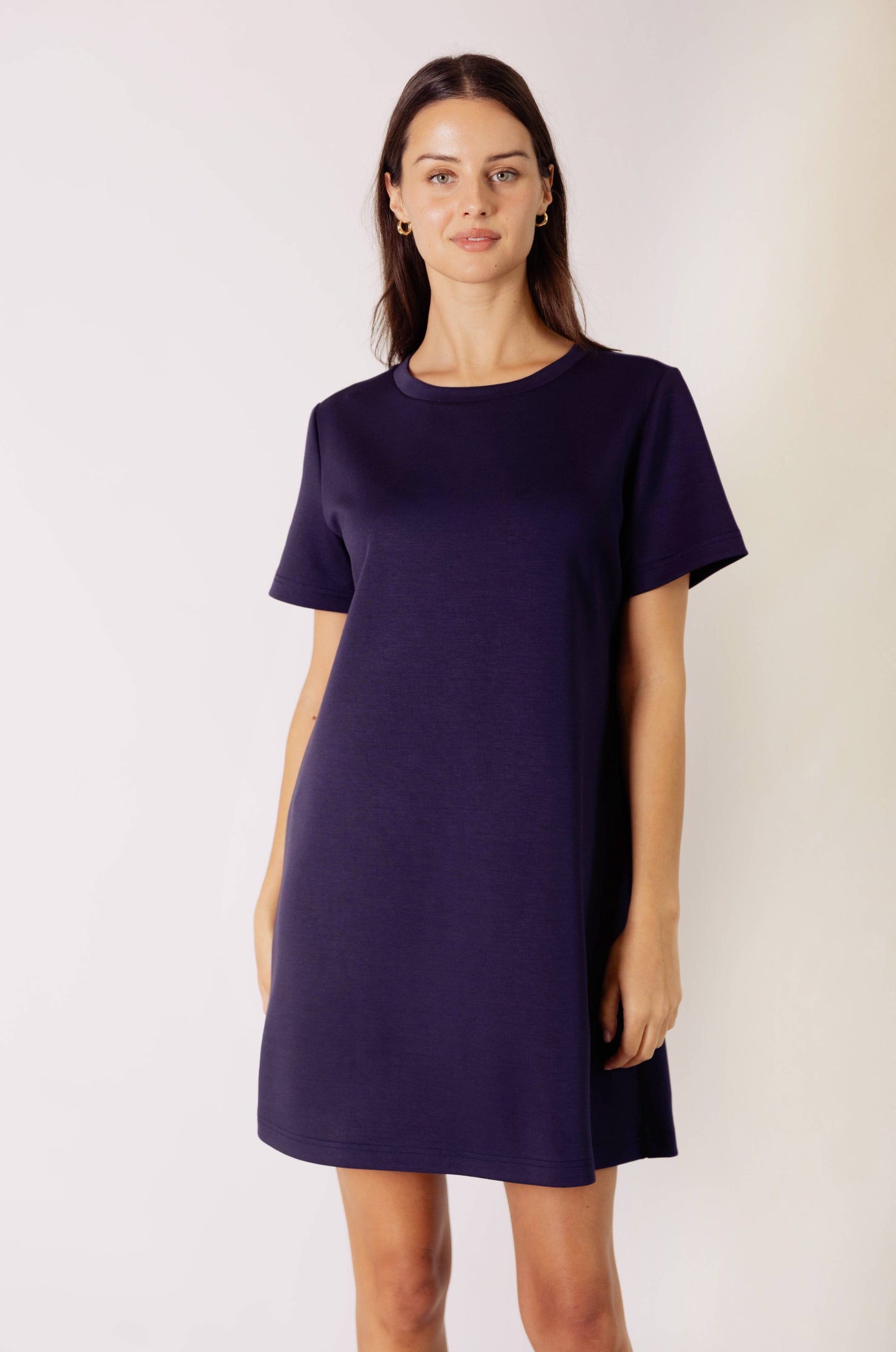 P. CILL Butter Modal Short Sleeve Dress: Navy / XS