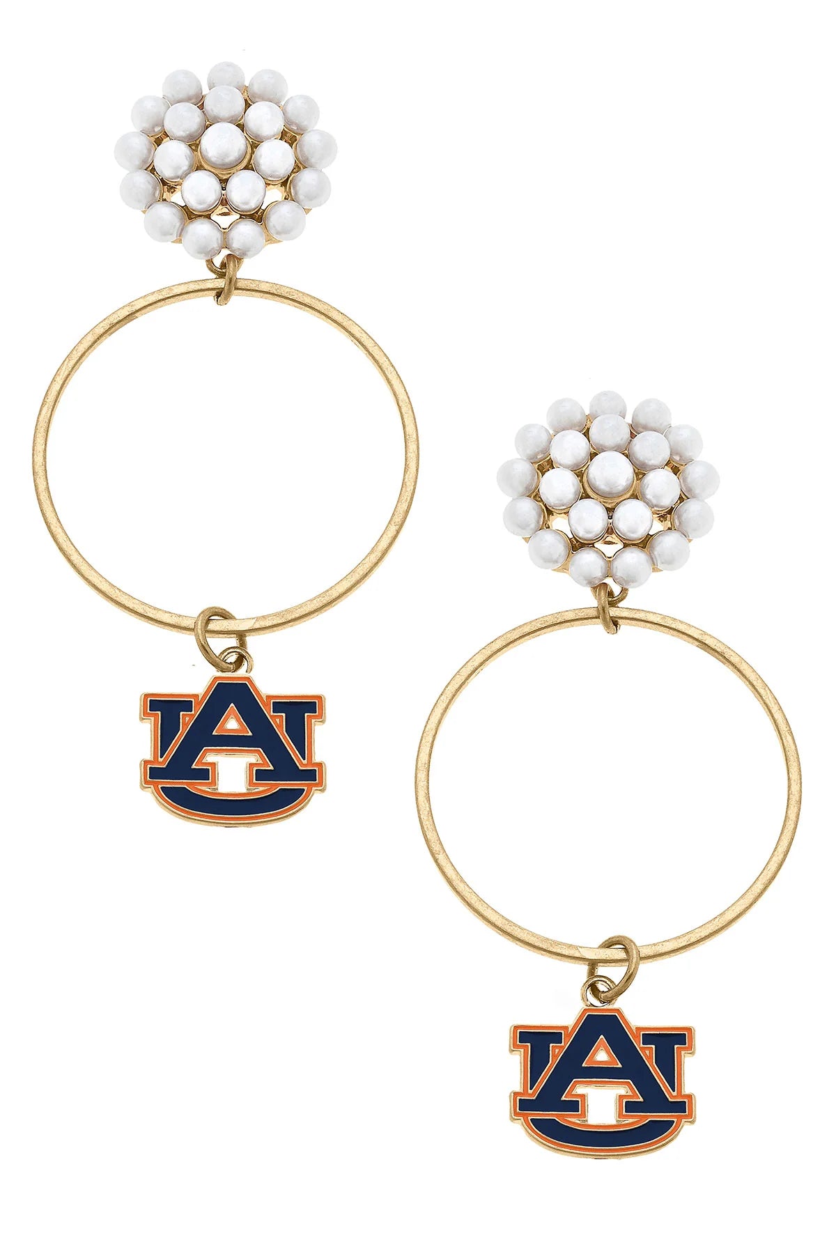 Auburn Tigers Pearl Cluster Enamel Hoop Earrings