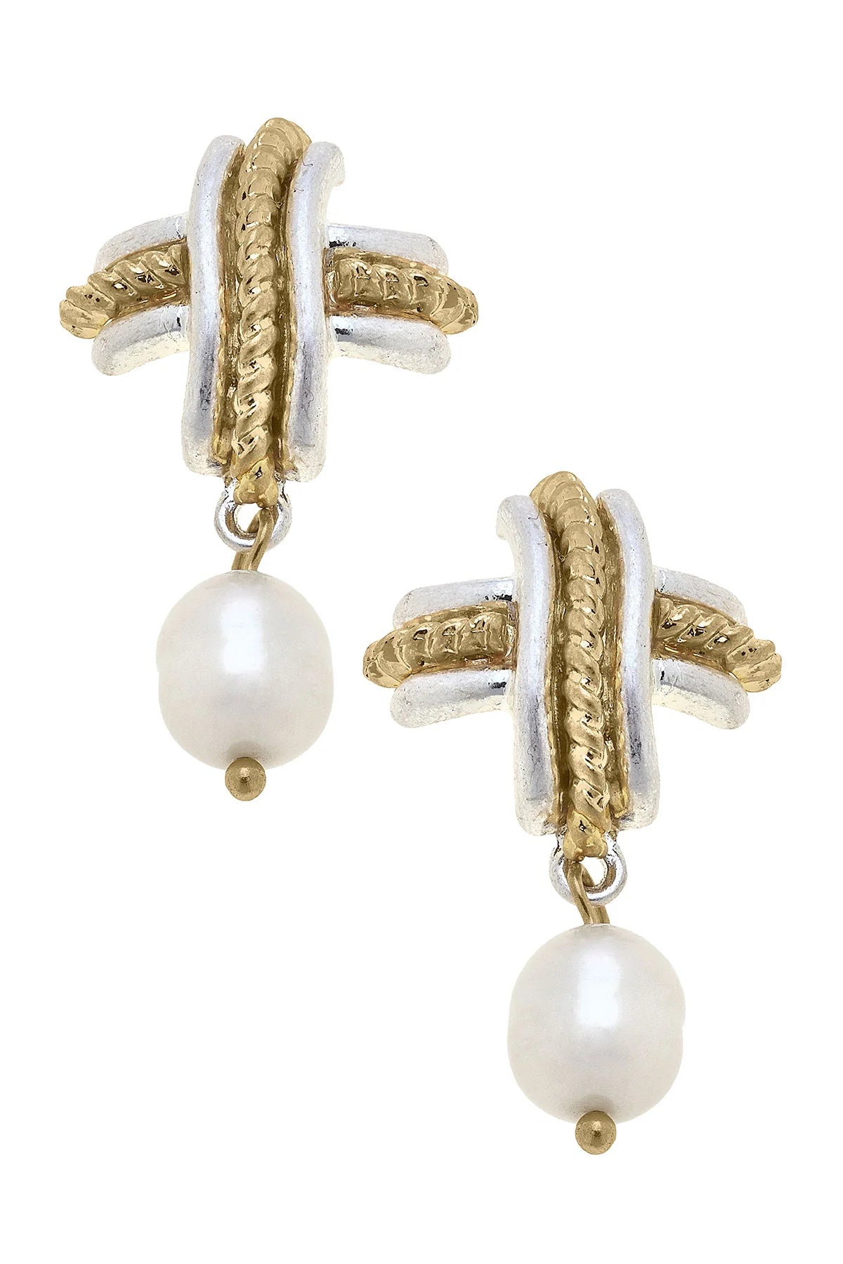 Serena Cross Pearl Drop Earrings