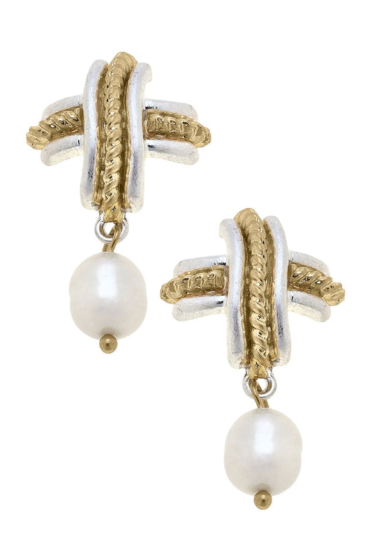 Serena Cross Pearl Drop Earrings