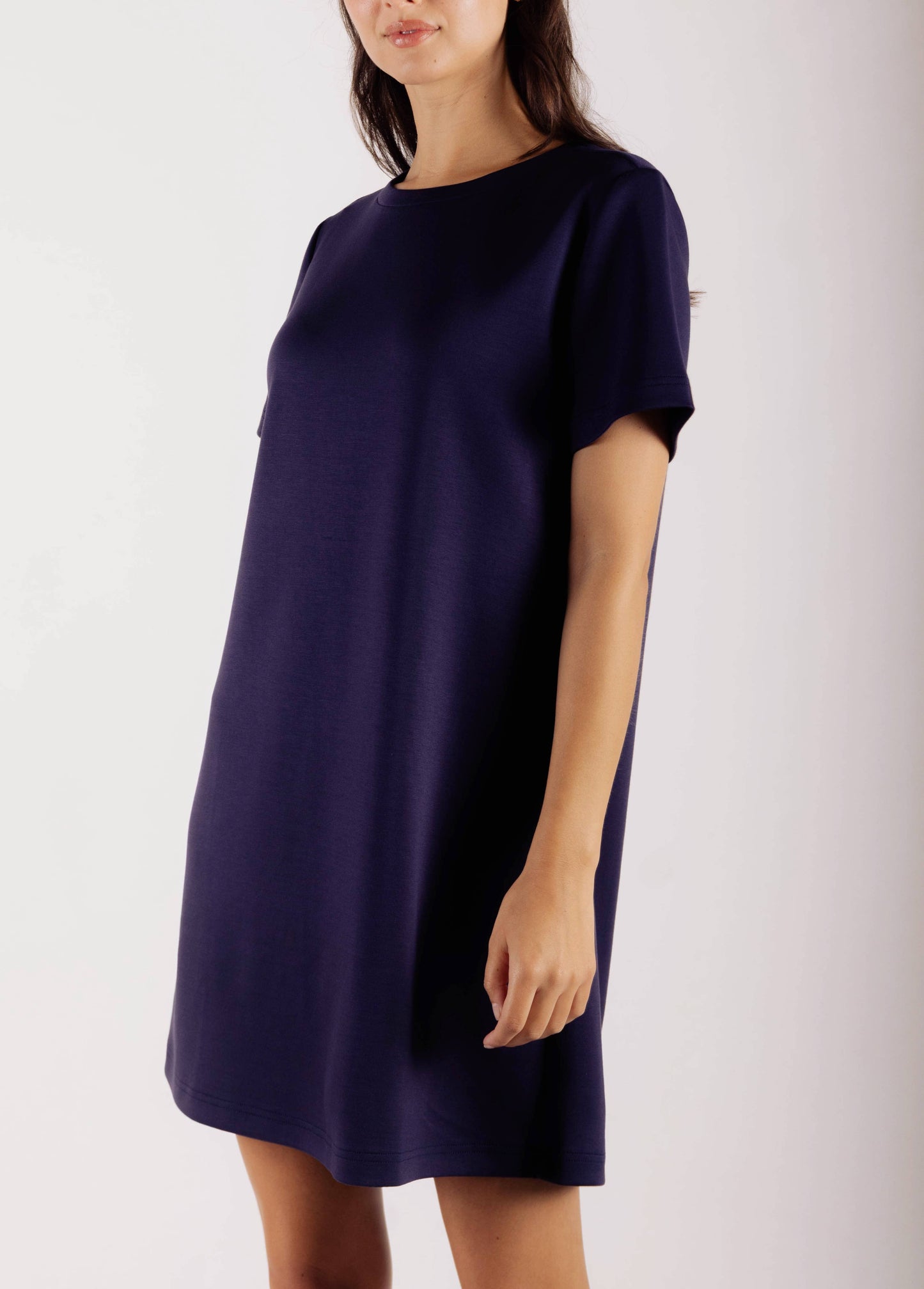 P. CILL Butter Modal Short Sleeve Dress: Navy / L