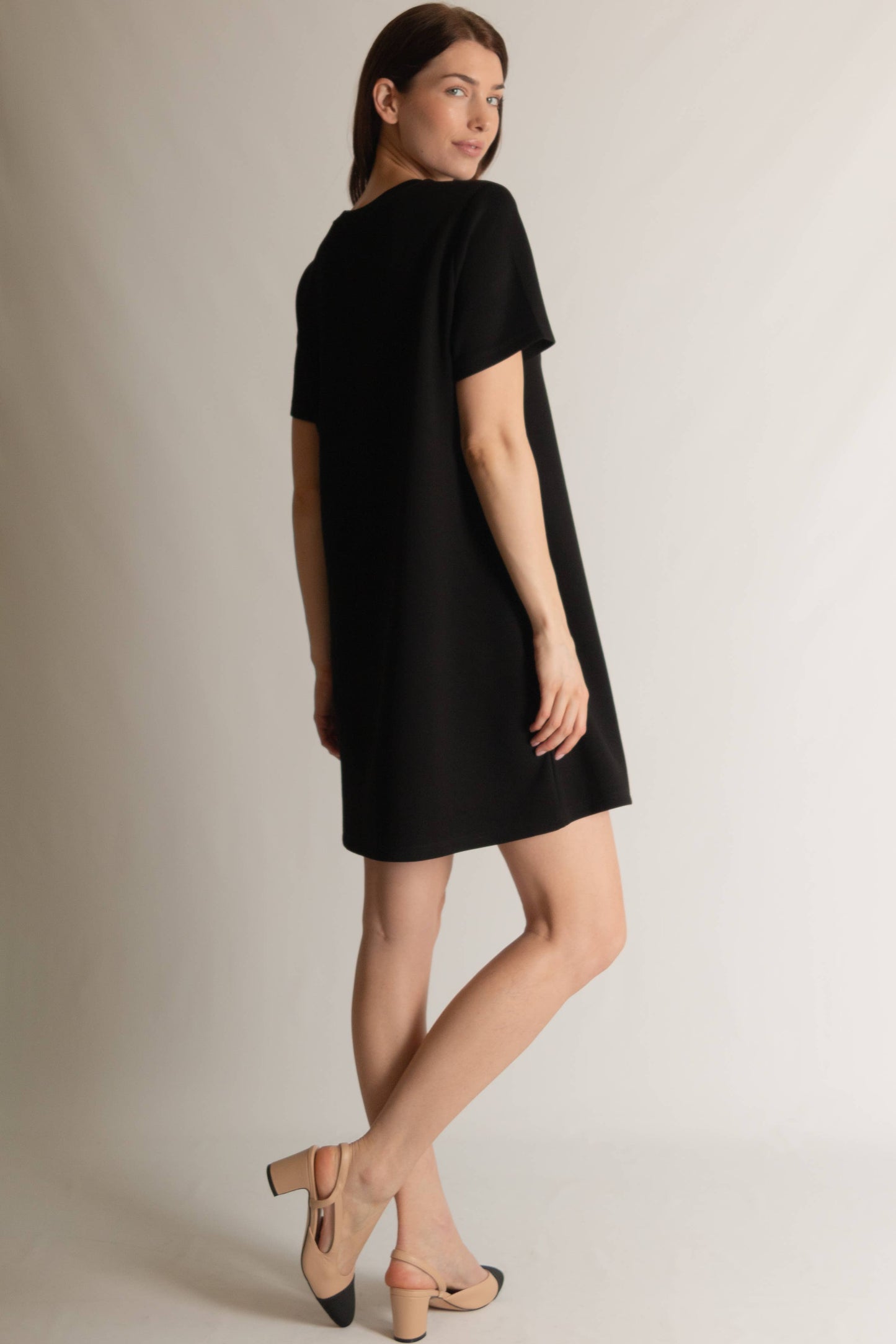 P. CILL Butter Modal Short Sleeve Dress: Navy / M