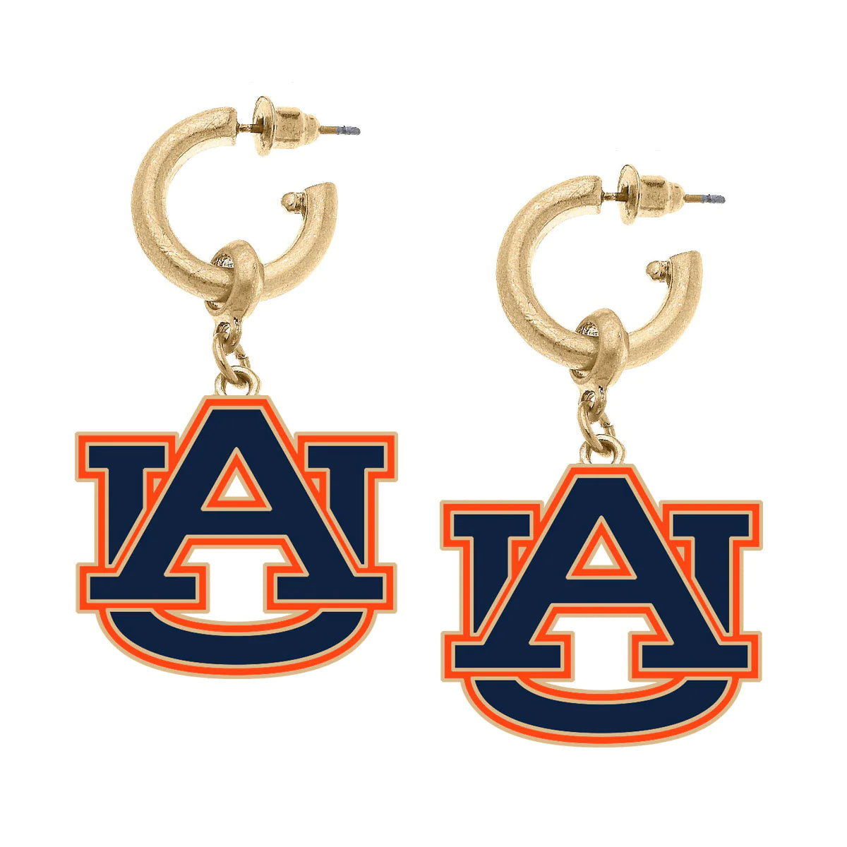 Auburn Logo Drop Hoop Enamel Earrings
