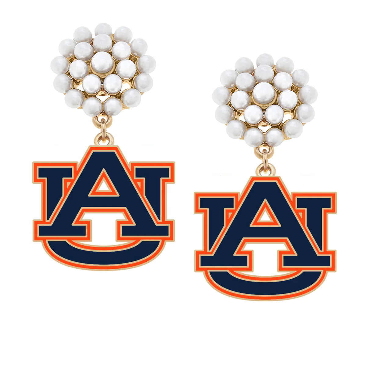 Auburn Logo Pearl Cluster Enamel Drop Earrings