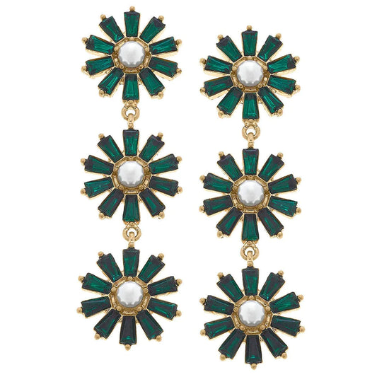 Amelia Pearl and Rhinestone Linked Drop Earrings in Emerald