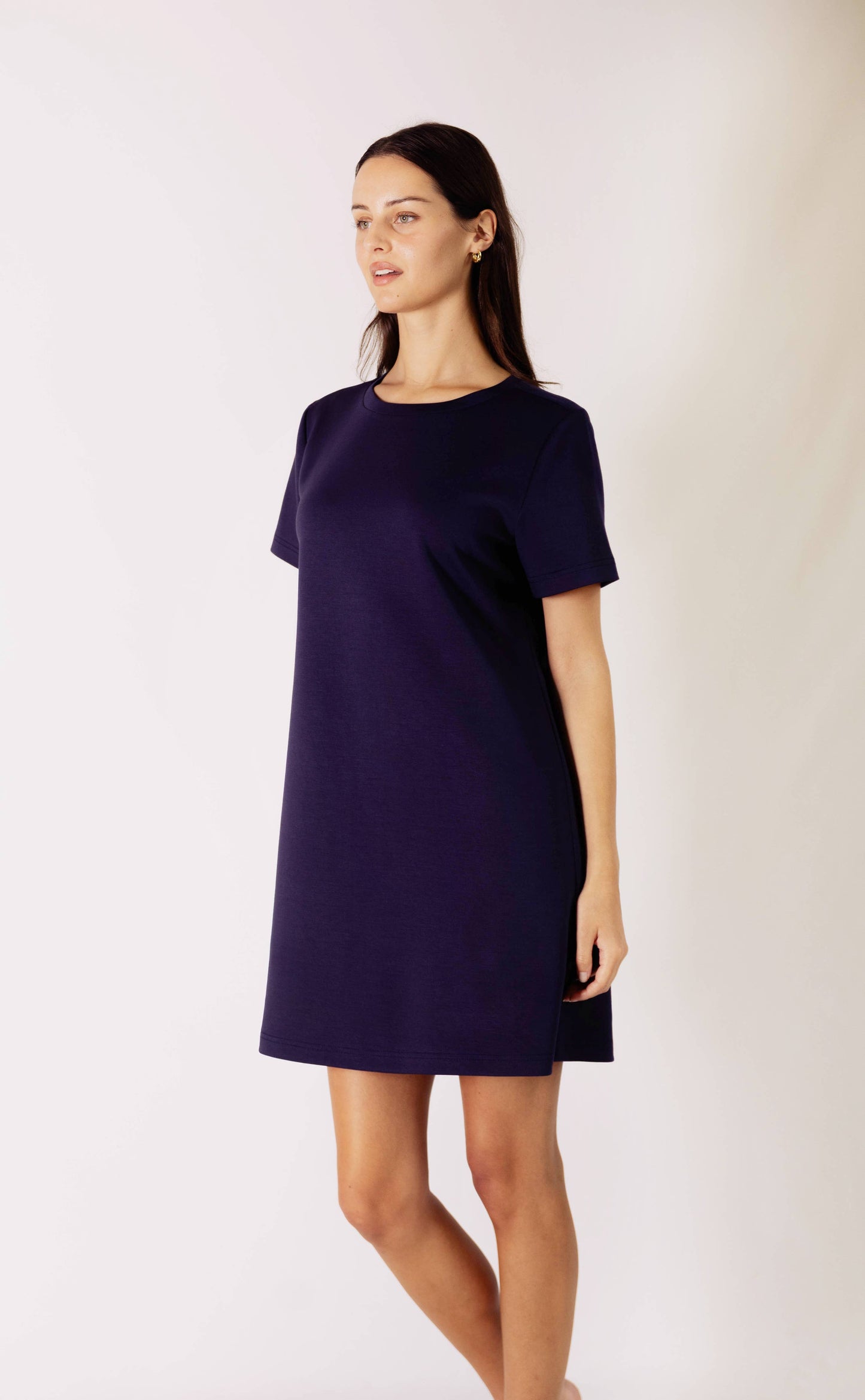 P. CILL Butter Modal Short Sleeve Dress: Navy / XL
