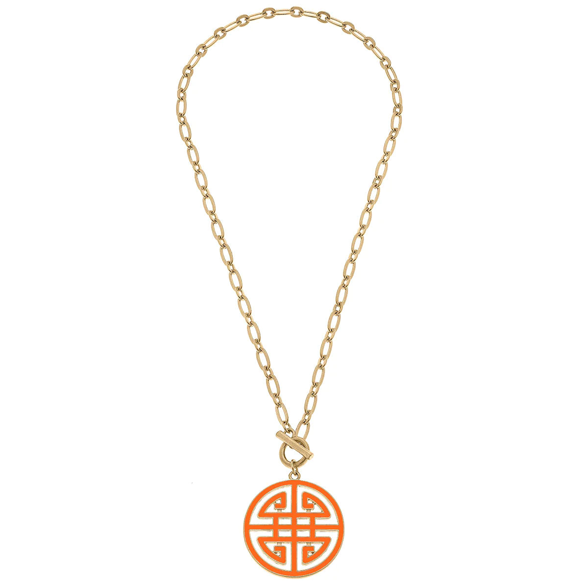 Tara Game Day Greek Keys Enamel Pendant Necklace in Orange