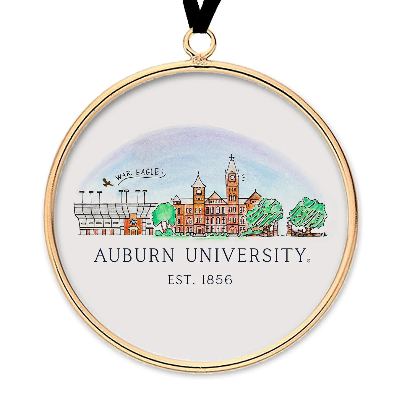 Auburn Skyline Brass and Glass Ornament