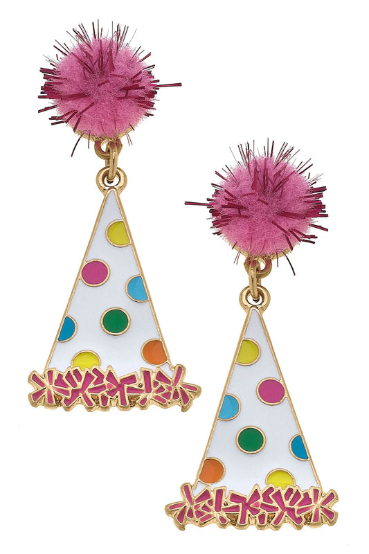 Polka Dotted Party Hat Earrings