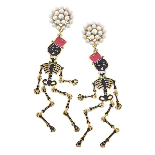 Halloween Skeleton Earrings - Black and Pink