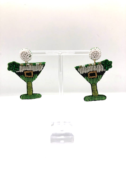 St. Patrick's Day Martini Glass Earring
