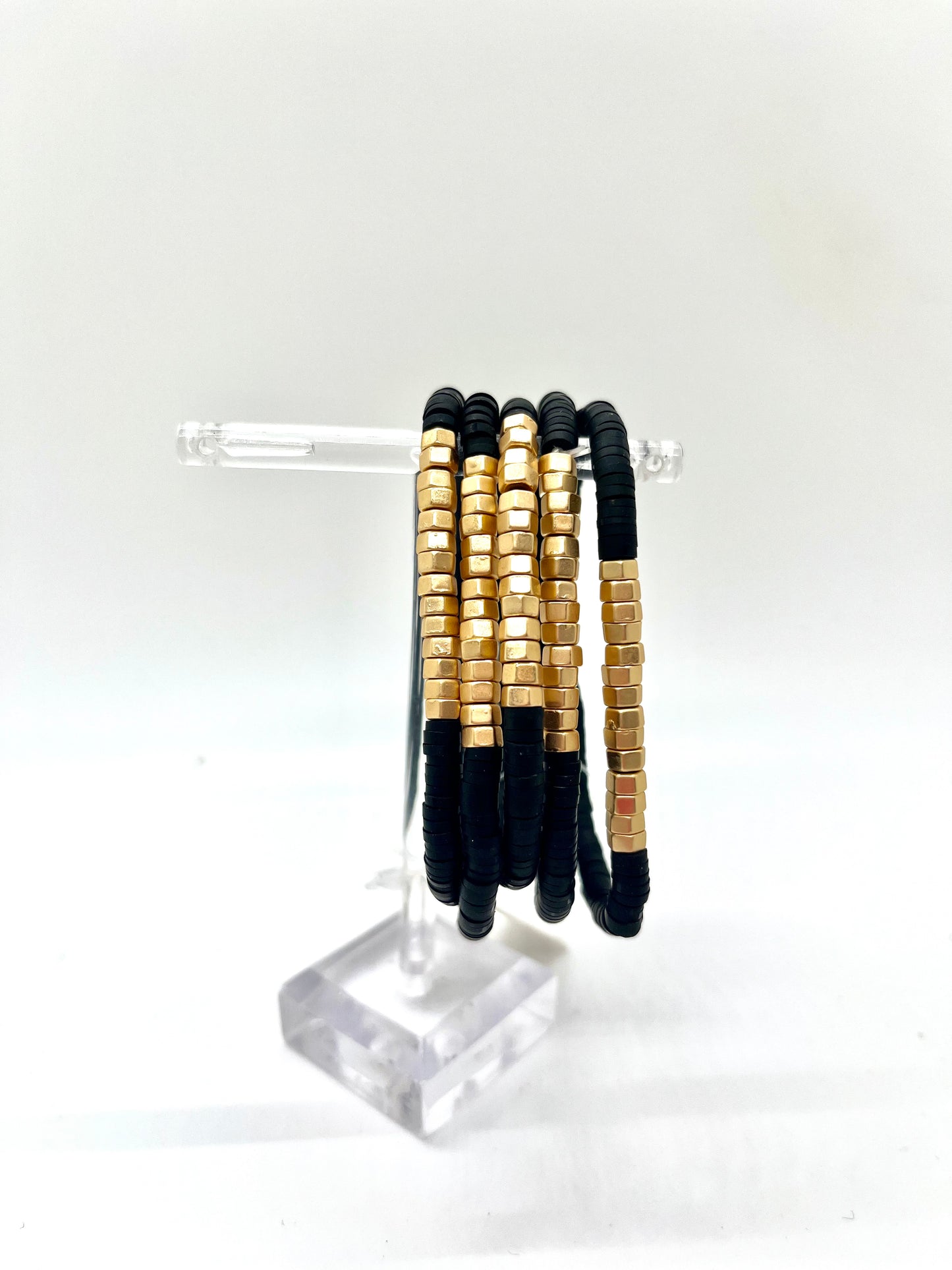 Black and Gold Five stack Bracelets