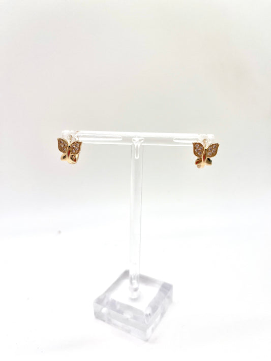 Gold and Rhinestones Mini Butterfly Hoops
