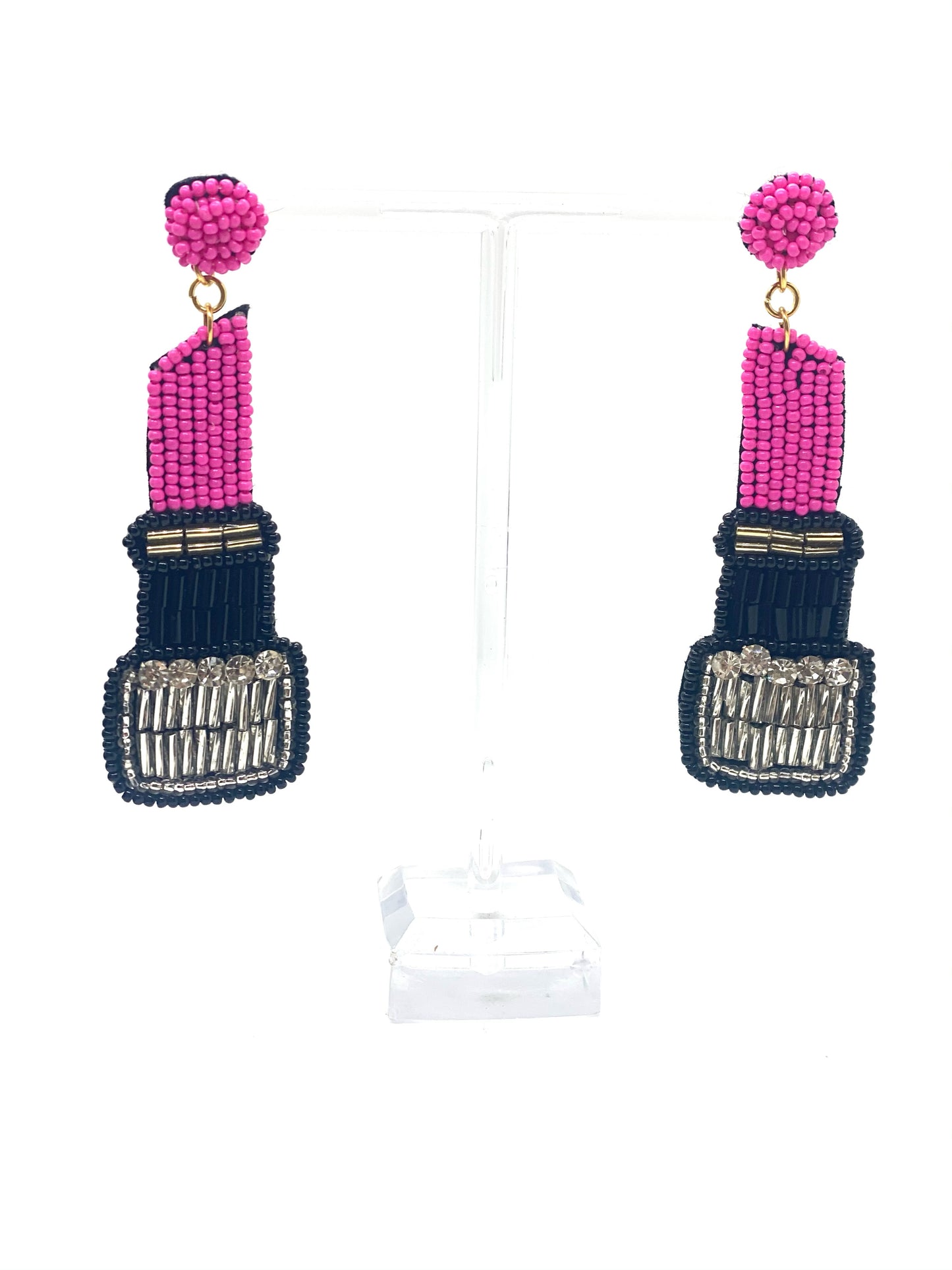 Brighten any day with a shade of pink. After all, you are never fully dressed without your favorite pink lipstick on. These beaded earrings feature a touch of sparkle to brighten your look. Choose your go-to shade: Hot Pink or Light Pink. You can’t go wrong with either. These earrings are lightweight and feature a post back.