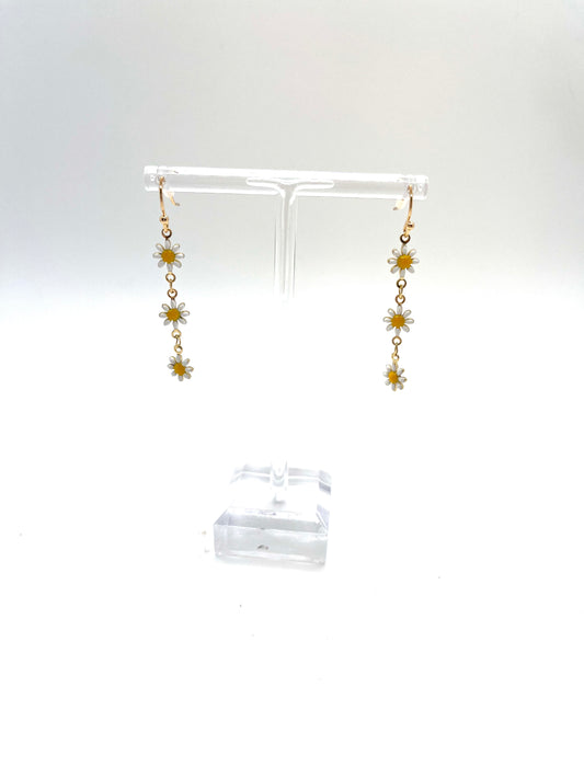 Enamel Flower and Gold Chain Earrings