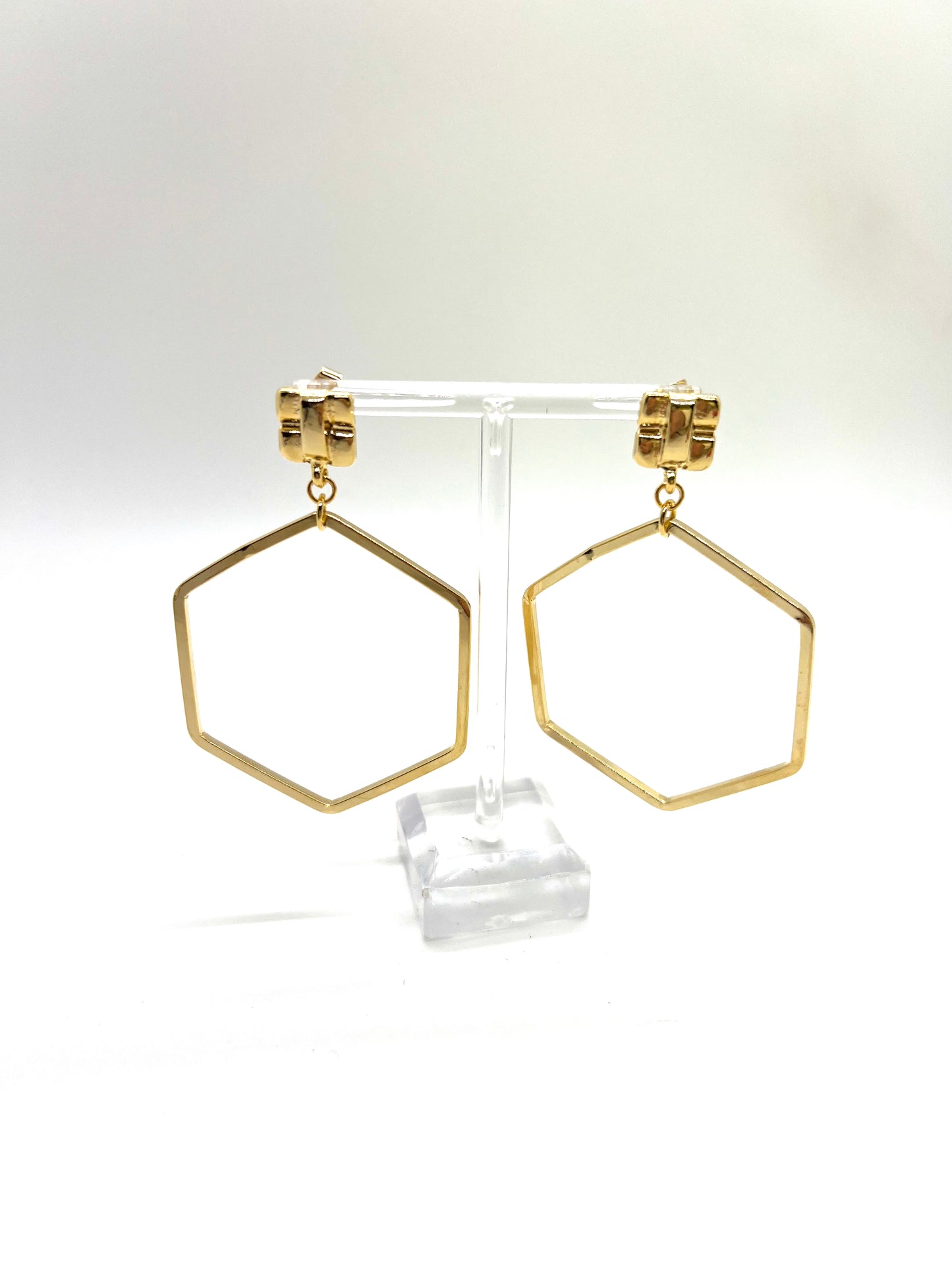 Gold Hexagon Earring