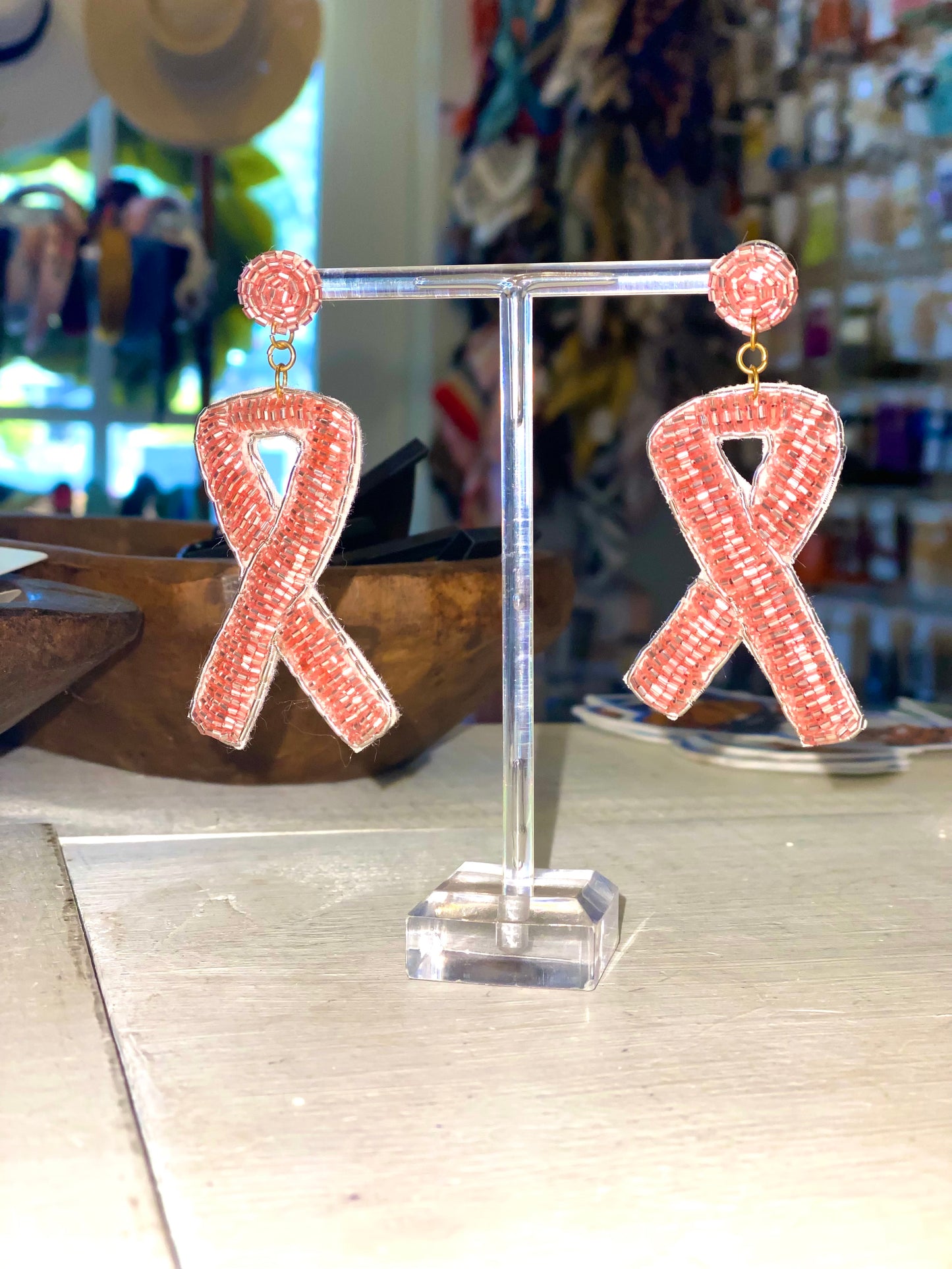 Sparkly Breast Cancer Ribbon Earrings