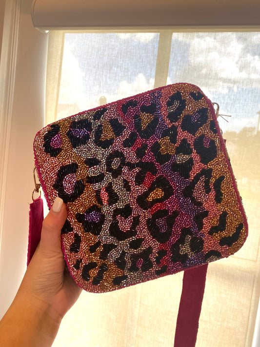 Leopard Multi Colored Beaded Bag