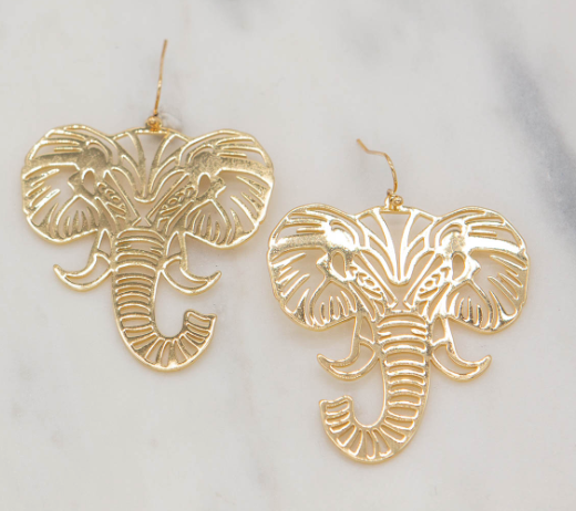 Gold Elephant Face Earrings