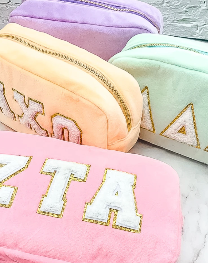 Sorority Terry Cloth Patch Cosmetic Bag