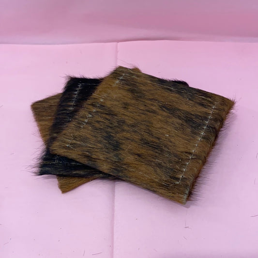 Brown Square Cowhide Coaster