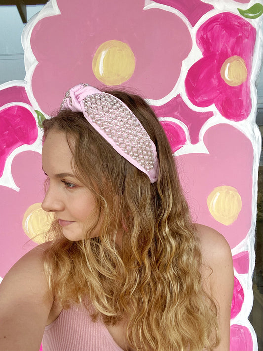 Headband Knot - Pink with Pearls