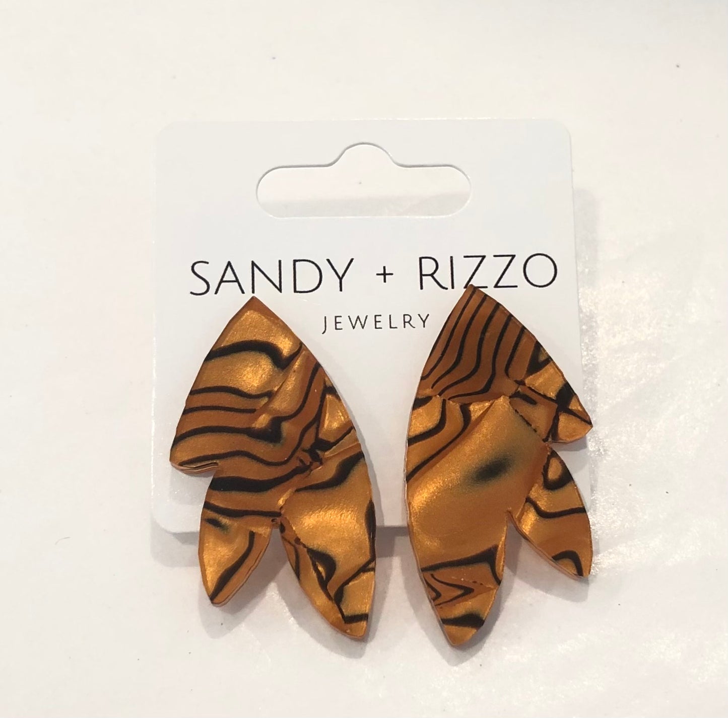 Sandy + Rizzo Tiger Print Feather Stud-Large
