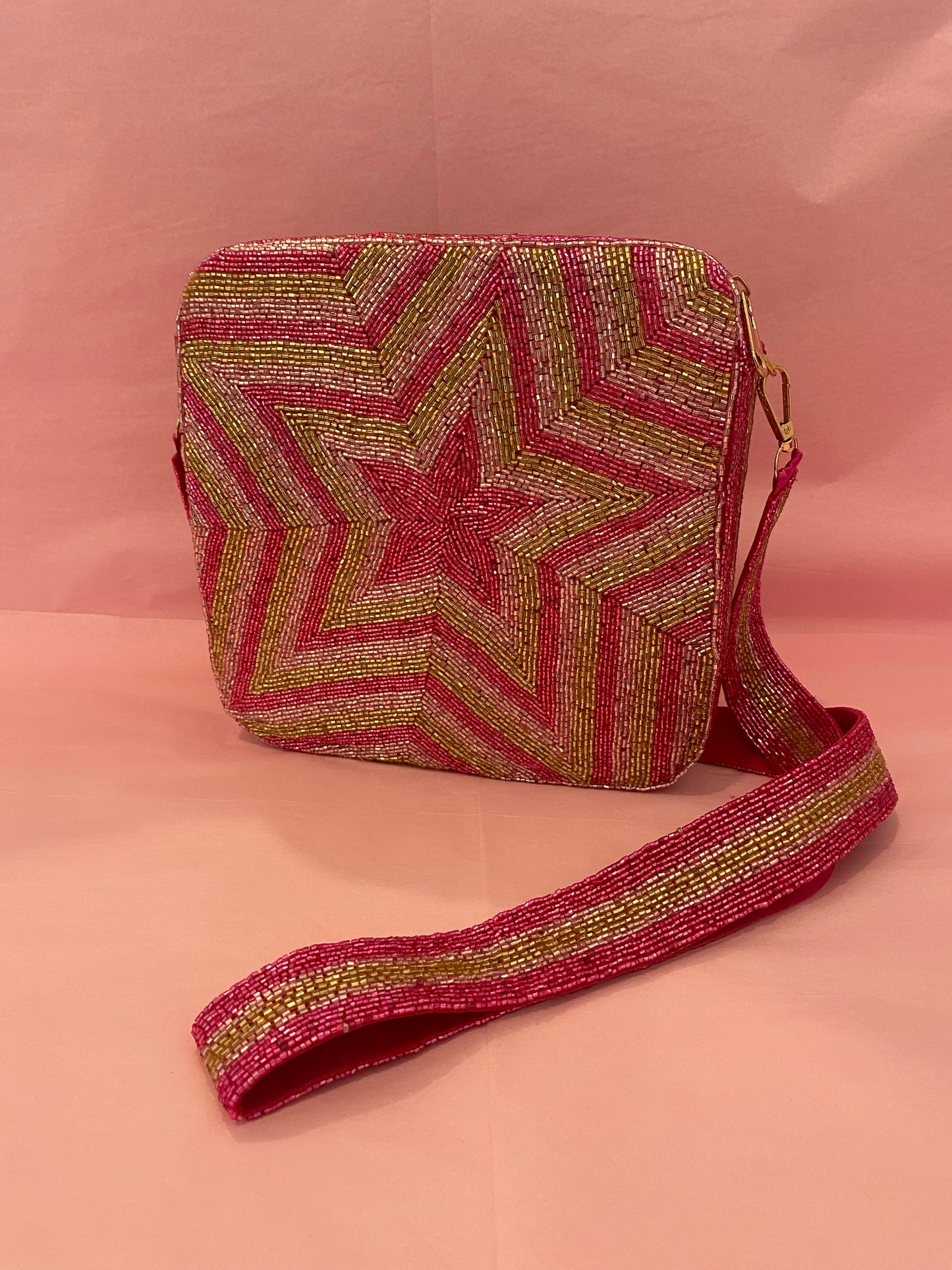 Pink Star Box Beaded Bag