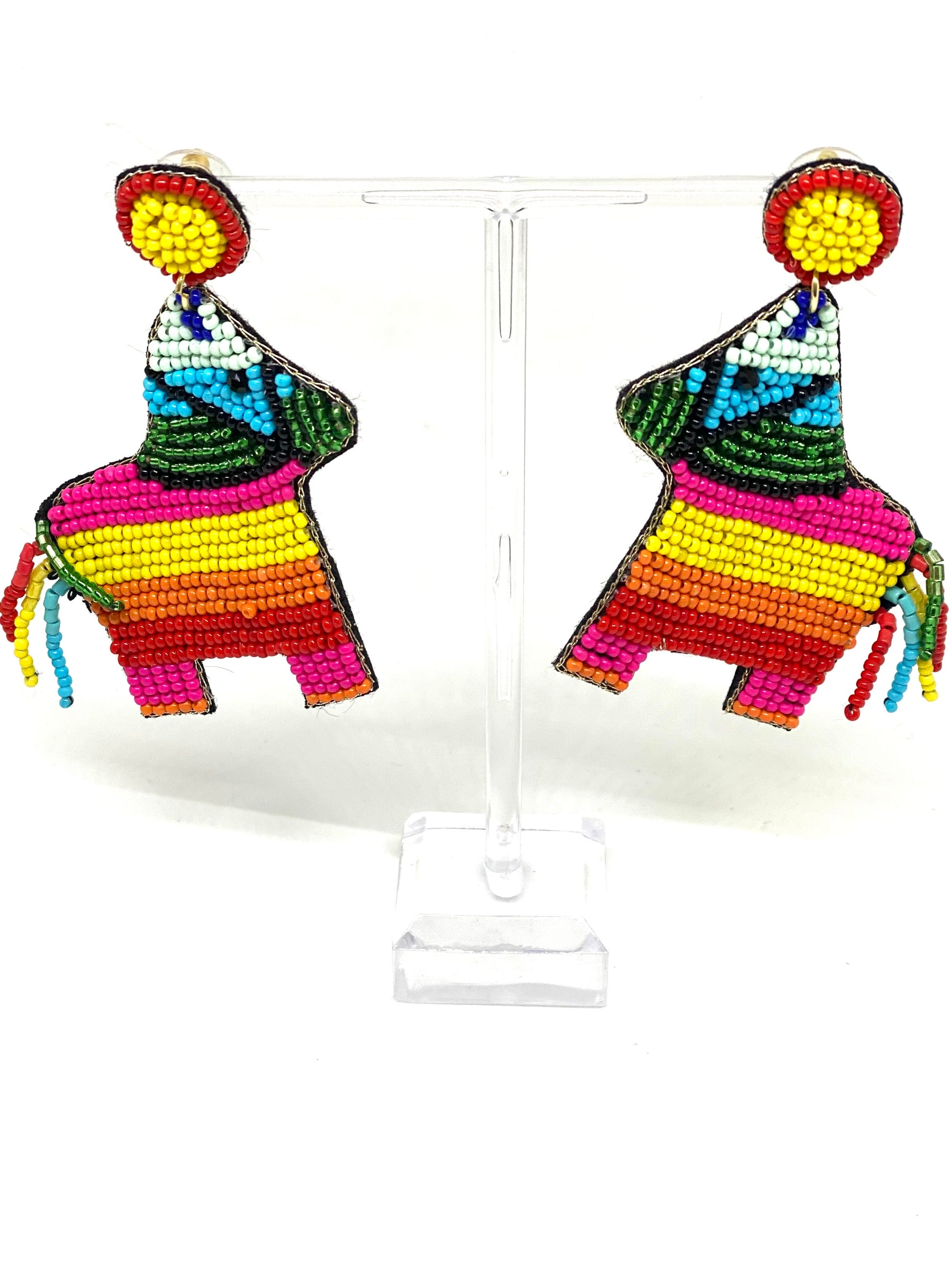From Cinco de Mayo to your favorite Bride’s Final Festa, these fun festive pinata earrings are sure to receive many compliments. They make any white dress pop! These earrings are lightweight and feature a post back.