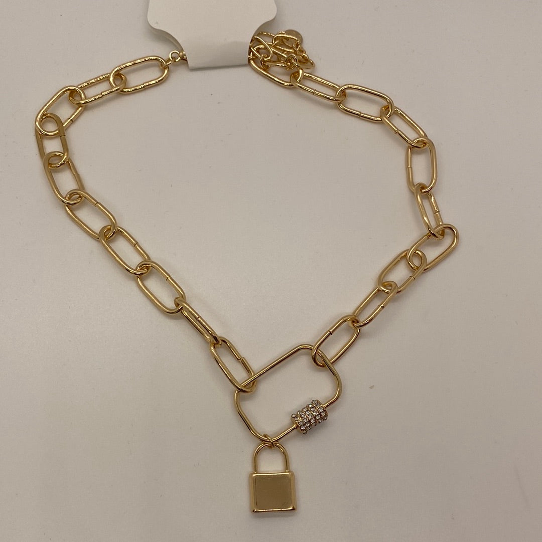 Thick Chain Rhinestone Lock Necklace