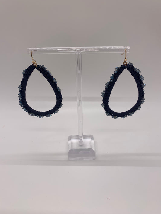 Navy Teardrop Beaded Earring