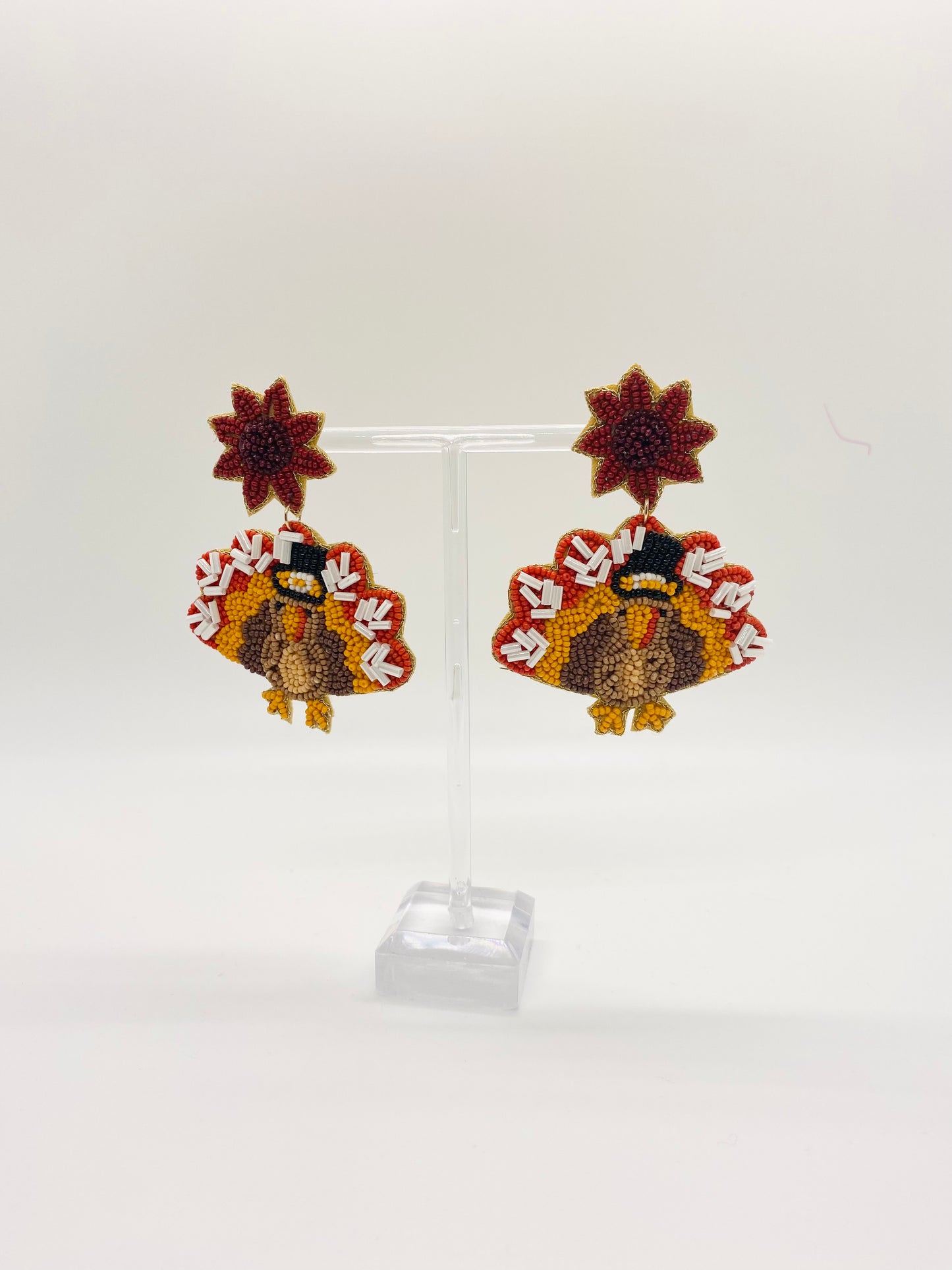 Turkey With Hat Beaded Earrings