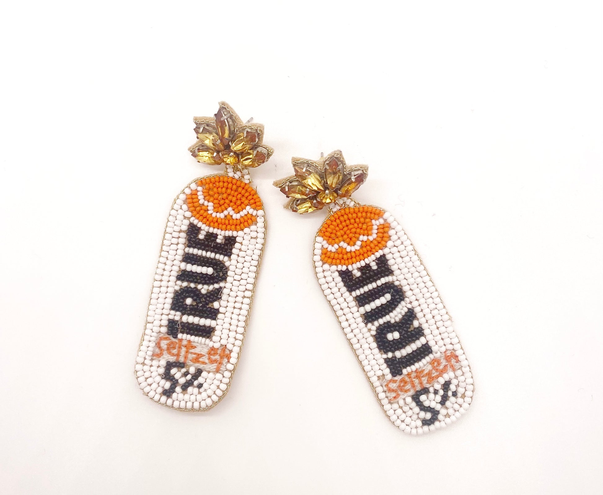 It’s True, we love a good seltzer. Pair these earrings with your favorite girl’s night out attire. The beaded detailing features the words “TRUE Seltzer 5%”. These earrings are lightweight and feature a post back.
