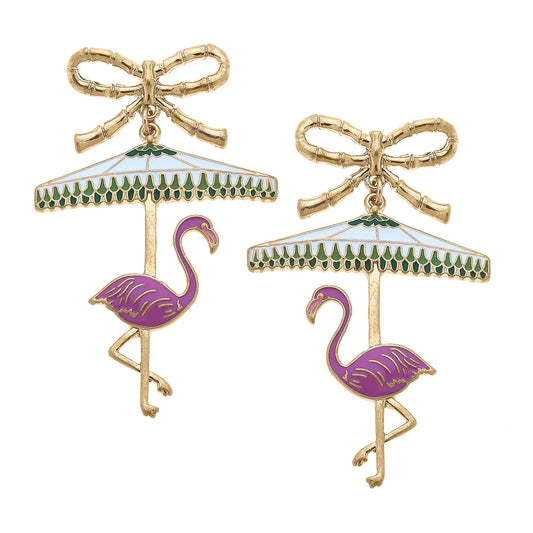Lina Enamel Flamingo Umbrella Earrings
